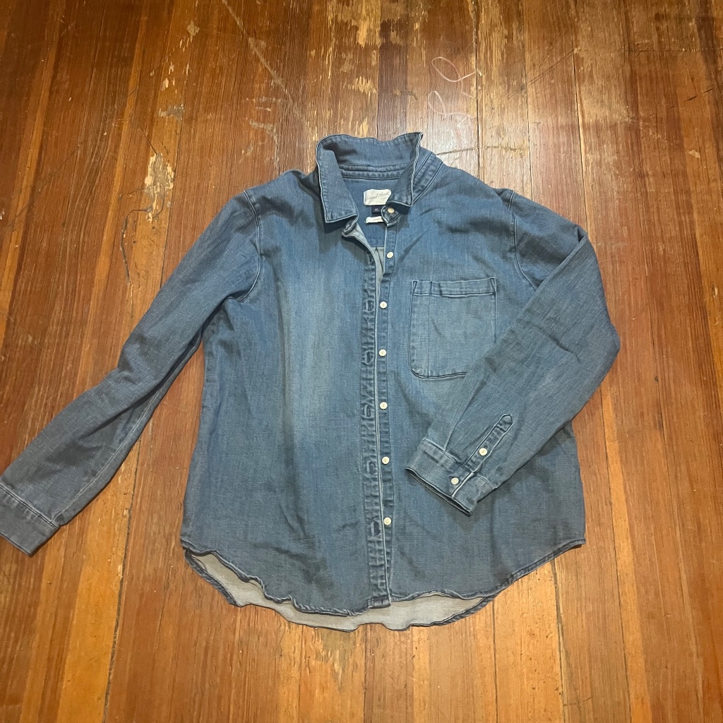 Blue Denim Quality Oversize Xxl Boyfriend Buttonup Shirt Top-Universal Thread